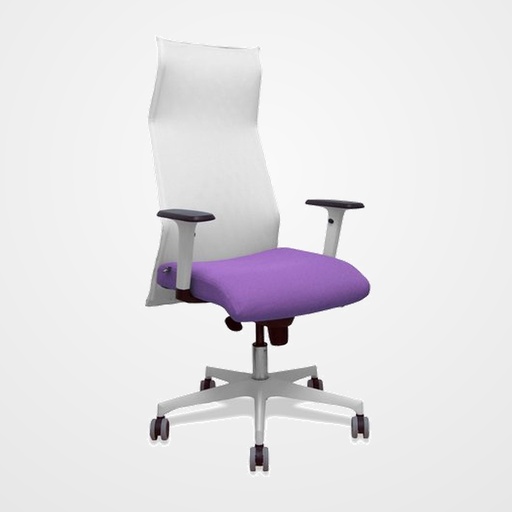 SILLON PIQUERAS Y CRESPO SAHUCO DIRECCION USO INTENSIVO (8H) BRAZOS BLANCOS REGULABLES MECANISMO SINCRO RESPALDO MALLA BLANCA TRANSPIRABLE Y ASIENTO TAPIZADO BALI LILA