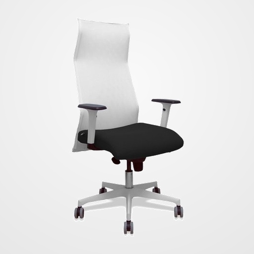 SILLON PIQUERAS Y CRESPO SAHUCO DIRECCION USO INTENSIVO (8H) BRAZOS BLANCOS REGULABLES MECANISMO SINCRO RESPALDO MALLA BLANCA TRANSPIRABLE Y ASIENTO TAPIZADO BALI NEGRO