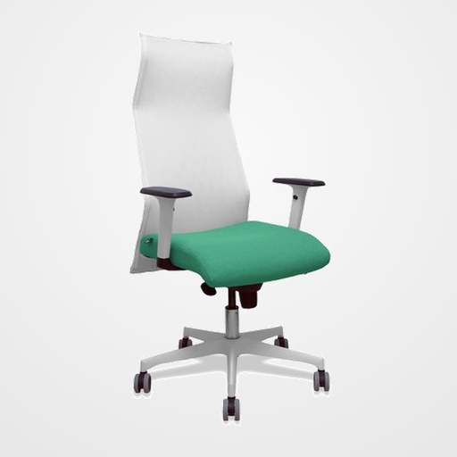 SILLON PIQUERAS Y CRESPO SAHUCO DIRECCION USO INTENSIVO (8H) BRAZOS BLANCOS REGULABLES MECANISMO SINCRO RESPALDO MALLA BLANCA TRANSPIRABLE Y ASIENTO TAPIZADO BALI VERDE ESMERALDA