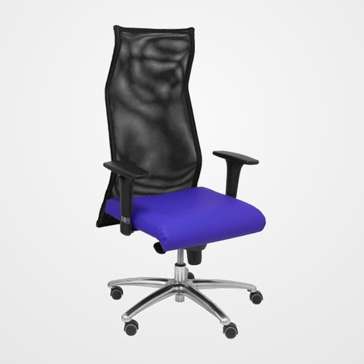 SILLON PIQUERAS Y CRESPO SAHUCO DIRECCION USO INTENSIVO (8H) BRAZOS REGULABLES MECANISMO SINCRO RESPALDO MALLA TRANSPIRABLE NEGRO Y ASIENTO TAPIZADO SIMILPIEL AZUL
