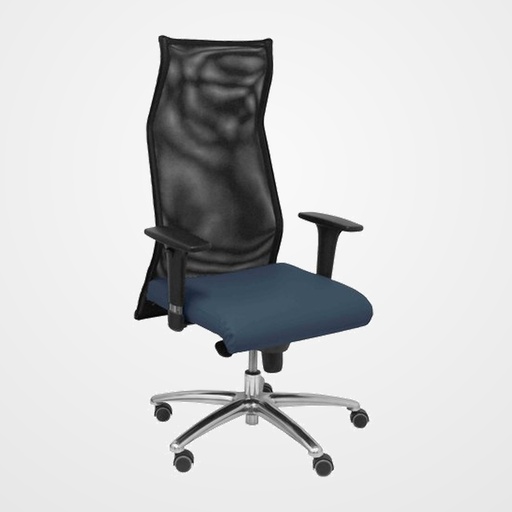 SILLON PIQUERAS Y CRESPO SAHUCO DIRECCION USO INTENSIVO (8H) BRAZOS REGULABLES MECANISMO SINCRO RESPALDO MALLA TRANSPIRABLE NEGRO Y ASIENTO TAPIZADO SIMILPIEL AZUL MARINO