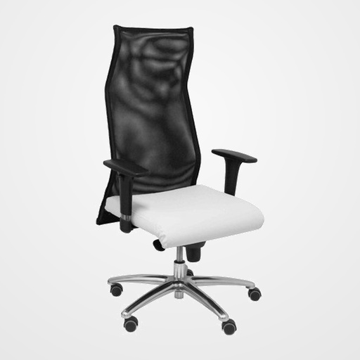 SILLON PIQUERAS Y CRESPO SAHUCO DIRECCION USO INTENSIVO (8H) BRAZOS REGULABLES MECANISMO SINCRO RESPALDO MALLA TRANSPIRABLE NEGRO Y ASIENTO TAPIZADO SIMILPIEL BLANCO