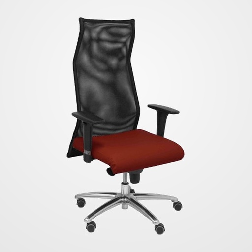 SILLON PIQUERAS Y CRESPO SAHUCO DIRECCION USO INTENSIVO (8H) BRAZOS REGULABLES MECANISMO SINCRO RESPALDO MALLA TRANSPIRABLE NEGRO Y ASIENTO TAPIZADO SIMILPIEL GRANATE