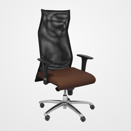 SILLON PIQUERAS Y CRESPO SAHUCO DIRECCION USO INTENSIVO (8H) BRAZOS REGULABLES MECANISMO SINCRO RESPALDO MALLA TRANSPIRABLE NEGRO Y ASIENTO TAPIZADO SIMILPIEL MARRON
