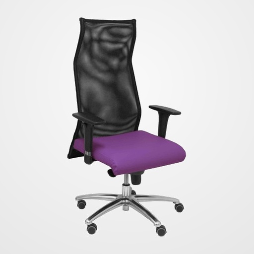 SILLON PIQUERAS Y CRESPO SAHUCO DIRECCION USO INTENSIVO (8H) BRAZOS REGULABLES MECANISMO SINCRO RESPALDO MALLA TRANSPIRABLE NEGRO Y ASIENTO TAPIZADO SIMILPIEL MORADO