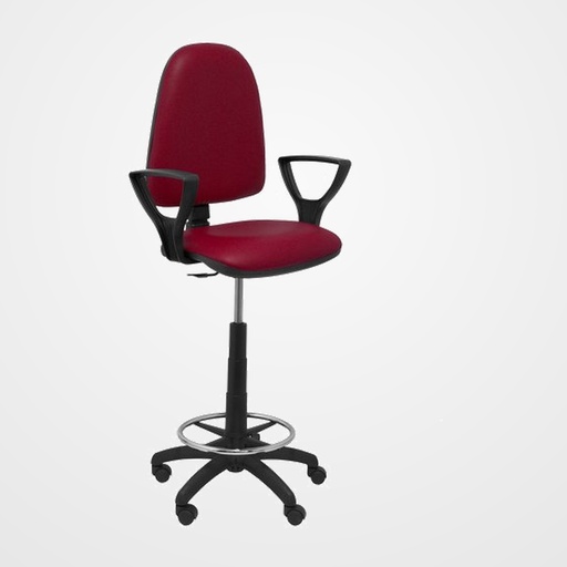 TABURETE PIQUERAS Y CRESPO AYNA BRAZOS FIJOS ERGONOMICO MECANISMO DE CONTACTO PERMANENTE REGULABLE EN ALTURA Y ARO REPOSAPIES ASIENTO Y RESPALDO TAPIZADOS SIMILPIEL GRANATE