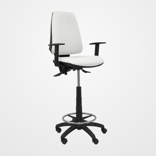 TABURETE PIQUERAS Y CRESPO ELCHE S BRAZOS REGULABLES ERGONOMICO MECANISMO ASINCRO REGULABLE EN ALTURA ARO REPOSAPIES CROMADO RUEDAS NAILON ASIENTO Y RESPALDO TAPIZADOS BALI BLANCO