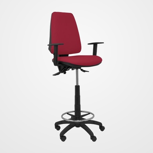 TABURETE PIQUERAS Y CRESPO ELCHE S BRAZOS REGULABLES ERGONOMICO MECANISMO ASINCRO REGULABLE EN ALTURA ARO REPOSAPIES CROMADO RUEDAS NAILON ASIENTO Y RESPALDO TAPIZADOS BALI GRANATE