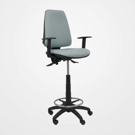 TABURETE PIQUERAS Y CRESPO ELCHE S BRAZOS REGULABLES ERGONOMICO MECANISMO ASINCRO REGULABLE EN ALTURA ARO REPOSAPIES CROMADO RUEDAS NAILON ASIENTO Y RESPALDO TAPIZADOS BALI GRIS