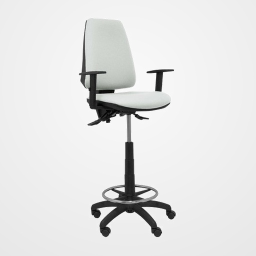 TABURETE PIQUERAS Y CRESPO ELCHE S BRAZOS REGULABLES ERGONOMICO MECANISMO ASINCRO REGULABLE EN ALTURA ARO REPOSAPIES CROMADO RUEDAS NAILON ASIENTO Y RESPALDO TAPIZADOS BALI GRIS CLARO