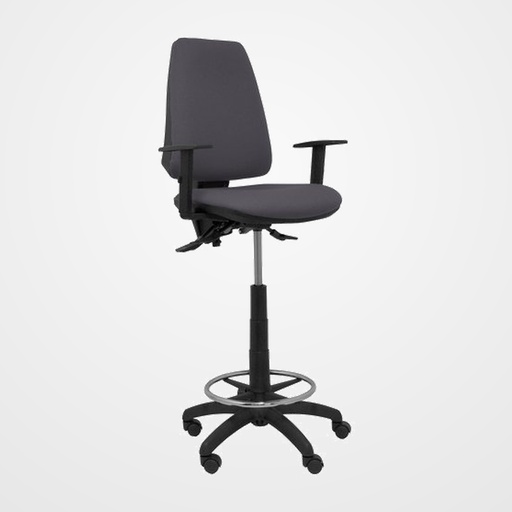 TABURETE PIQUERAS Y CRESPO ELCHE S BRAZOS REGULABLES ERGONOMICO MECANISMO ASINCRO REGULABLE EN ALTURA ARO REPOSAPIES CROMADO RUEDAS NAILON ASIENTO Y RESPALDO TAPIZADOS BALI GRIS OSCURO