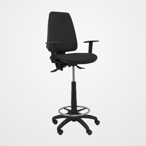 TABURETE PIQUERAS Y CRESPO ELCHE S BRAZOS REGULABLES ERGONOMICO MECANISMO ASINCRO REGULABLE EN ALTURA ARO REPOSAPIES CROMADO RUEDAS NAILON ASIENTO Y RESPALDO TAPIZADOS BALI NEGRO