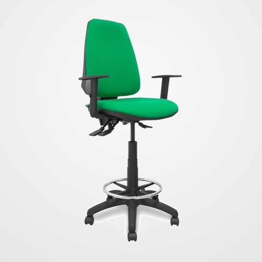 TABURETE PIQUERAS Y CRESPO ELCHE S BRAZOS REGULABLES ERGONOMICO MECANISMO ASINCRO REGULABLE EN ALTURA ARO REPOSAPIES CROMADO RUEDAS NAILON ASIENTO Y RESPALDO TAPIZADOS BALI VERDE