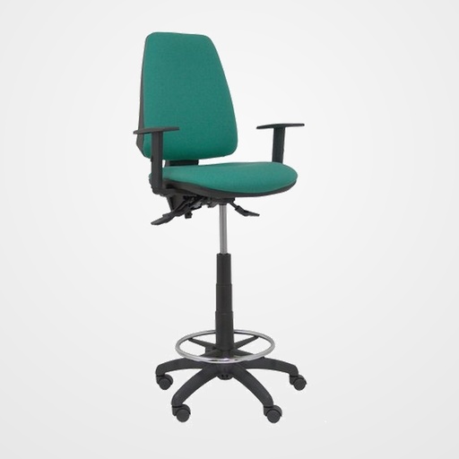 TABURETE PIQUERAS Y CRESPO ELCHE S BRAZOS REGULABLES ERGONOMICO MECANISMO ASINCRO REGULABLE EN ALTURA ARO REPOSAPIES CROMADO RUEDAS NAILON ASIENTO Y RESPALDO TAPIZADOS BALI VERDE ESMERALDA