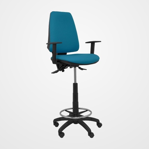 TABURETE PIQUERAS Y CRESPO ELCHE S BRAZOS REGULABLES ERGONOMICO MECANISMO ASINCRO REGULABLE EN ALTURA ARO REPOSAPIES CROMADO RUEDAS NAILON ASIENTO Y RESPALDO TAPIZADOS BALI VERDE PETROLEO
