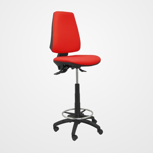 TABURETE PIQUERAS Y CRESPO ELCHE S ERGONOMICO MECANISMO DE CONTACTO PERMANENTE REGULABLE EN ALTURA Y ARO REPOSAPIES CROMADO RUEDAS NYLON ASIENTO Y RESPALDO TAPIZADOS BALI ROJO