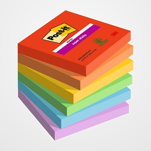 TACO NOTAS POST-IT 654 SUPER STICKY 76x76 COLORES PLAYFUL PACK DE 6