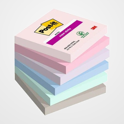 TACO NOTAS POST-IT 654 SUPER STICKY 76x76 COLORES SOULFUL PACK DE 6