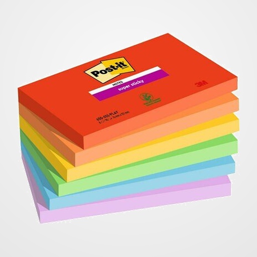 TACO NOTAS POST-IT 655 SUPER STICKY 76x127 COLORES PLAYFUL PACK DE 6