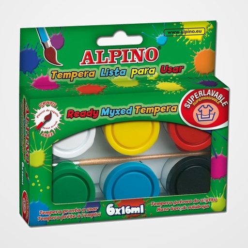 TEMPERA ALPINO  16 ml (bote) ESTUCHE de 6 + pincel