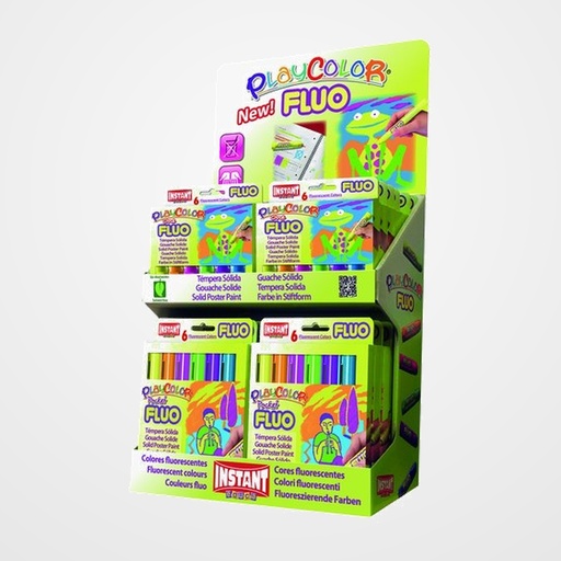 TEMPERA INSTANT SOLIDA PLAYCOLOR FLUO EXPOSITOR de 144 (12 ESTUCHES ONE 10Gr. de 6 COLORES y 12 ESTUCHES POCKET 5Gr. de 6 COLORES)
