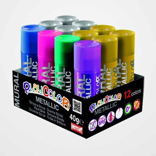 TEMPERA INSTANT SOLIDA PLAYCOLOR MURAL METALLIC 40Gr. BANDEJA de 12 COLORES