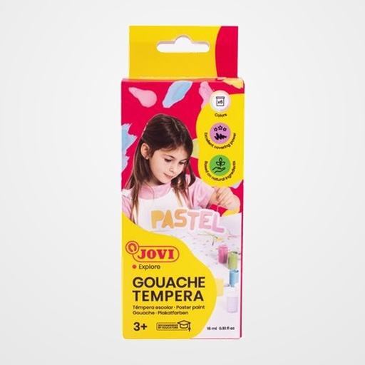 TEMPERA JOVI GOUACHE  15 ml (bote) ESTUCHE de 6 COLORES PASTEL + PINCEL
