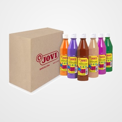 TEMPERA JOVI LIQUIDA  500 ml (botella) SURTIDO COLORES SECUNDARIOS CAJA de 6 (Naranja, Magenta, Carne, Marron, Verde Oscuro y Violeta)