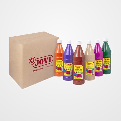 TEMPERA JOVI LIQUIDA 1000 ml (botella) SURTIDO COLORES SECUNDARIOS CAJA de 6 (Naranja, Magenta, Carne, Marron, Verde Oscuro y Violeta)