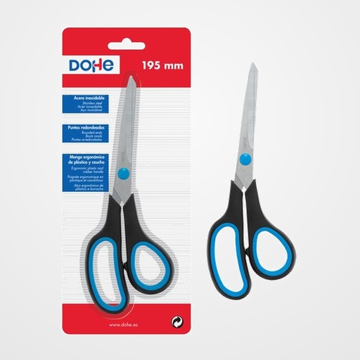 TIJERAS DOHE ERGONOMICA 19,5 cm. ASIMETRICA NEGRO Y AZUL