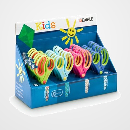 TIJERAS ESCOLARES DAHLE 13 cm. SURTIDAS EXPOSITOR de 24 SURTIDAS (18x diestros + 6x zurdos)