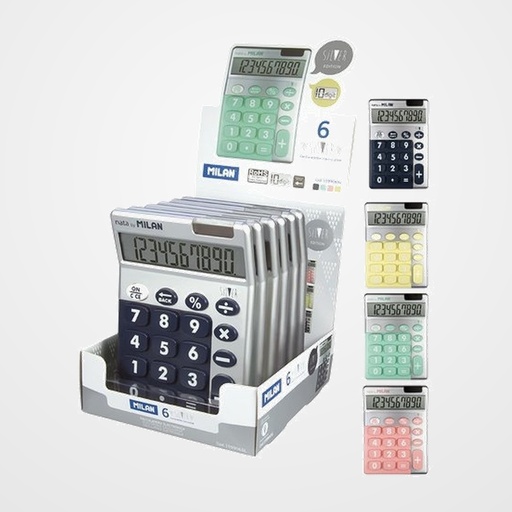 CALCULADORA SOBREMESA MILAN 10 DIGITOS SILVER EXPOSITOR de 6 colores surtidos