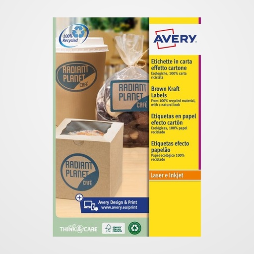 ETIQUETAS ADH.IMPR.AVERY A4 KRAFT RECTANGULAR 62x42 mm CAJA 20h A4 360uds. (L7110)