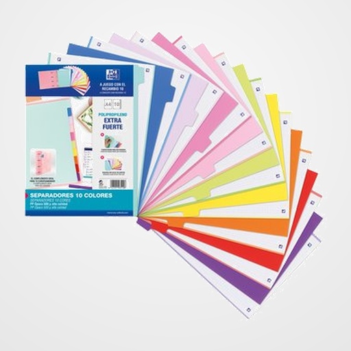 SEPARADORES OXFORD PP A4 10 pestañas 4 taladros (10 colores SURTIDOS)