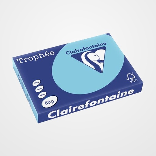 PAPEL de COLOR A3 CLAIREFONTAINE TROPHEE 80g 500h PASTEL AZUL CIELO
