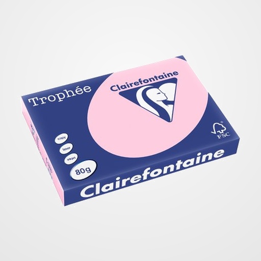 PAPEL de COLOR A3 CLAIREFONTAINE TROPHEE 80g 500h PASTEL ROSA