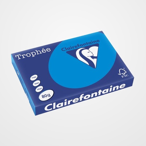 PAPEL de COLOR A3 CLAIREFONTAINE TROPHEE 80g 500h VIVO AZUL TURQUESA