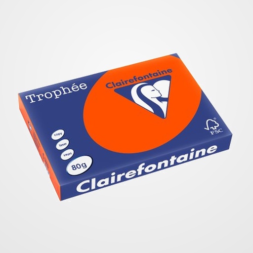 PAPEL de COLOR A3 CLAIREFONTAINE TROPHEE 80g 500h VIVO ROJO CARDENAL