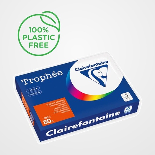 PAPEL de COLOR A4 CLAIREFONTAINE TROPHEE 80g 500h VIVO ROJO CARDENAL