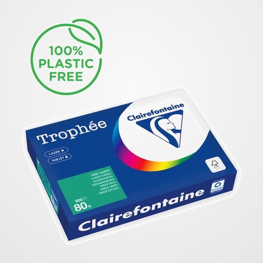 PAPEL de COLOR A4 CLAIREFONTAINE TROPHEE 80g 500h VIVO VERDE PINO