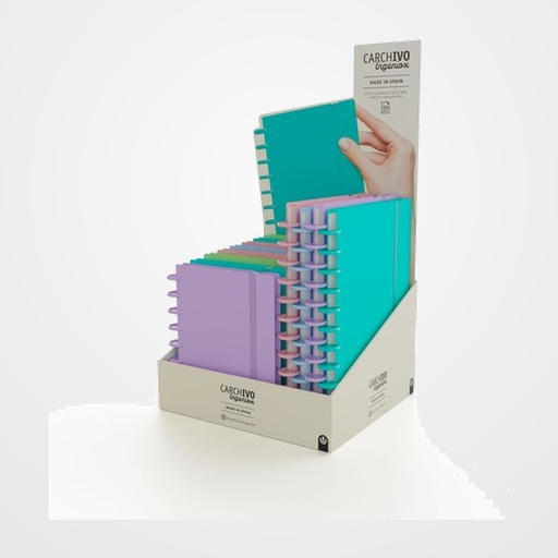 BLOC CARCHIVO INGENIOX PASTEL tapa PP FOAM EXPOSITOR de 12 (4 x A4 y 8 x A5)