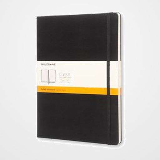 CUADERNO MOLESKINE CLASICO TAPA DURA 19x25 192h 70gr. HORIZONTAL con GOMA NEGRA
