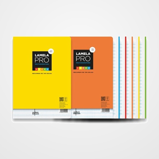 LAMELA RECAMBIO A4 100h CUADROVIA 4mm PRO MULTITAREAS 5 COLORES SURTIDOS 90GR