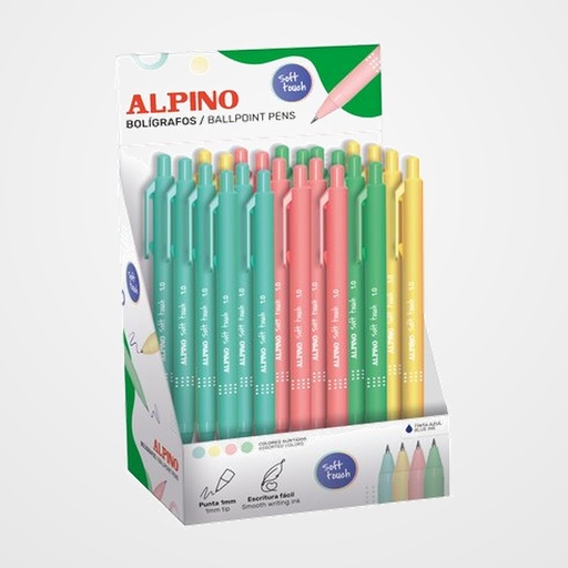 BOLIGRAFO ALPINO SOFT TOUCH PASTEL 1mm  EXPOSITOR de 24
