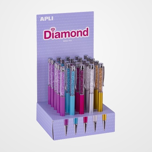 BOLIGRAFO APLI DIAMOND COLLECTION COLORES SURTIDOS TINTA AZUL EXPOSITOR de 25