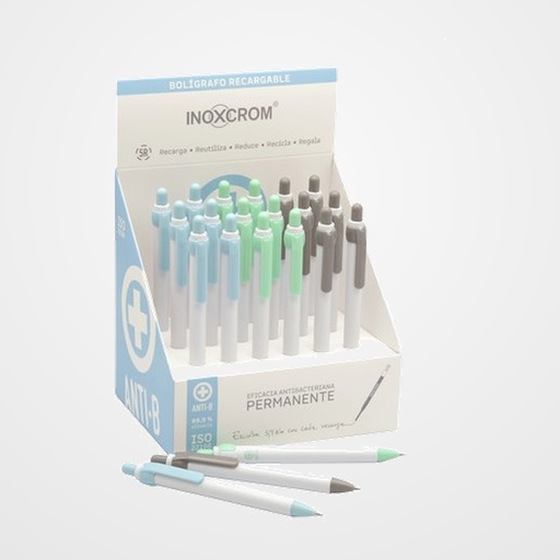 BOLIGRAFO INOXCROM ROCKER ANTIBACTERIANO EXPOSITOR DE 18
