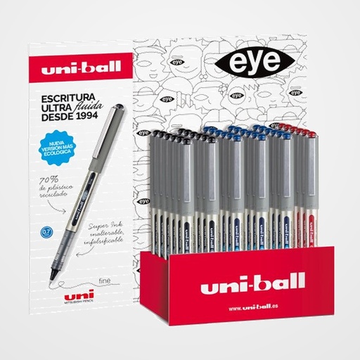 ROLLER T.LIQ. UNI-BALL EYE FINE 0,7 (UB-157E)  EXPOSITOR de 36 (3 col.) 12x NEGRO 18x AZUL 6x ROJO