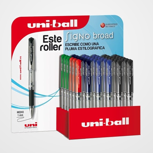 ROLLER GEL UNI-BALL SIGNO BROAD 1,0 (UM-153)  BASICOS EXPOSITOR de 36 12x 653105000 NEGRO 12x 653113000 AZUL  6x  653147000 AZUL OSCURO  3x  653121000 ROJO  3x  653139000 VERDE