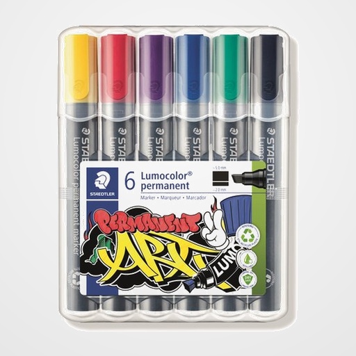 ROTULADOR PERMANENTE STAEDTLER 350 LUMOCOLOR ART BISELADO (2-5 mm punta biselada)  SURTIDO ESTUCHE de 6