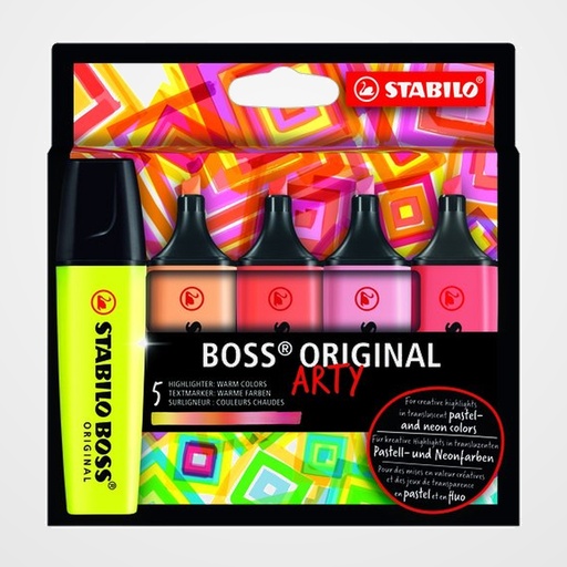 MARCADOR FLUOR STABILO BOSS 70  ARTY LINE COLORES CALIDOS ESTUCHE DE 5